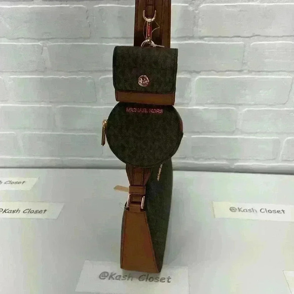 Michael Kors Crossbody Tech Attach Small Jet Set Travel MK Signature Brown - Picture 7 of 12